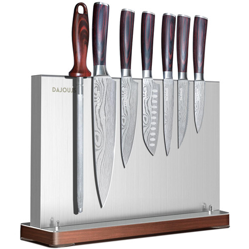 DAJOUJS 8-Pieces Kitchen Knife Set - High Carbon Stainless Steel Magnetic Knife Block Set with Sharpener Sharp Knives Set for Cooking with Ergonomic Handle