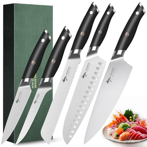 MAD SHARK Kitchen Knife Set, Professional Kitchen Knives 5PC Chef Knife Sets, German High Carbon Stainless Steel, Ultra Sharp Cooking Knives with Gift Box