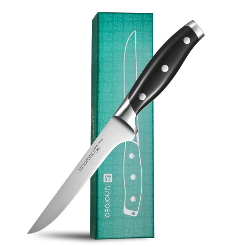 linoroso Boning Knife 5.7 inch Kitchen Knife with Elegant Gift Box, Sharp Forged German Carbon Stainless Steel Fillet Knife for Meat, Fish, Poultry, Full Tang, Ergonomic Handle