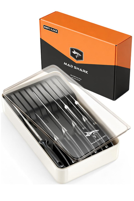 MAD SHARK 2-in-1 Detachable Knife Block & Silverware Organizer, Drawer Knife Holder for 10 Knives, BPA-Free, Blade-Safe Slots, Save Counter Space, Kitchen Drawer or Counter Storage, No Knives