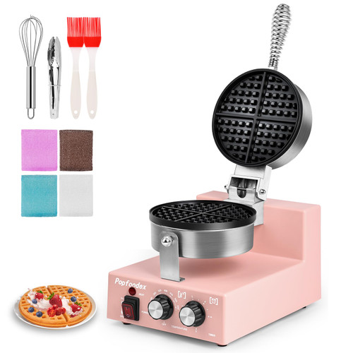 Popfoodex Commercial Waffle Maker for Restaurant, 110V Electric Waffle Maker w/Non-stick and 122–572°F Adjustable Temp, 1200W Profession Waffle Iron with Timer and Heavy Duty, Hotel Waffle Machine