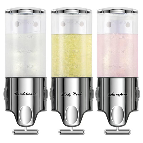 Shampoo and Conditioner Dispenser,Dispensers for The Shower,Shower Soap Dispenser 3 Chamber No Drill,Shampoo Conditioner Body Wash Dispenser Wall Mount for Bathroom(Triple x 17.6 oz,Clear)