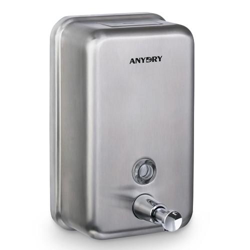 anydry Commercial-Grade Manual Soap Dispenser, Durable Brushed Stainless Steel Finish, 37oz (1100ml) Liquid, Wall-Mounted for Bathroom & Kitchen