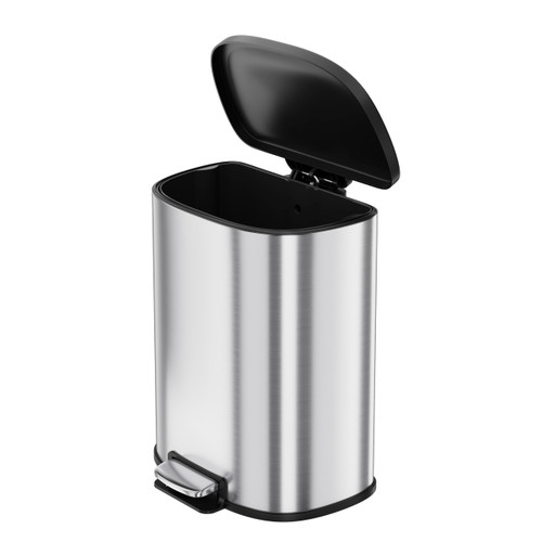 Garvee Stainless Steel Trash Can, 50 L/13 gal Hands Free Garbage Can with Soft Close Lid and Foot Pedal, Metal Kitchen Waste Bin with Inner Bucket for Living Room, Office, D Shape, Silver