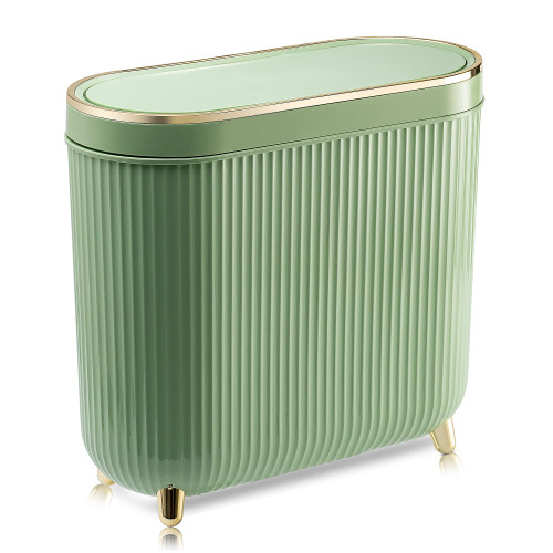 Supteron Bathroom Trash Can with Lid 3.2 Gallon Narrow Trash Can Small Plastic Trash Bin 12 Liter with Press Type Lid for Bedroom Bathroom, Mint Green