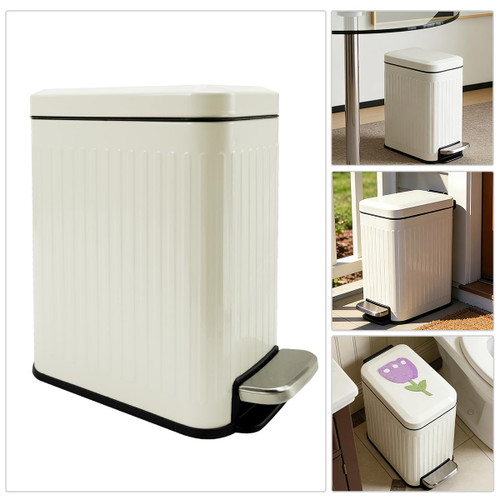 Ornato Small Bathroom Trash Can with Lid,6 Liter / 1.6 Gal Slim Trash bin/Step Pedal/Soft Close, Stainless Steel Garbage Can for Bedroom, DlY Air Freshener Sheets/Removable Inner Bucket