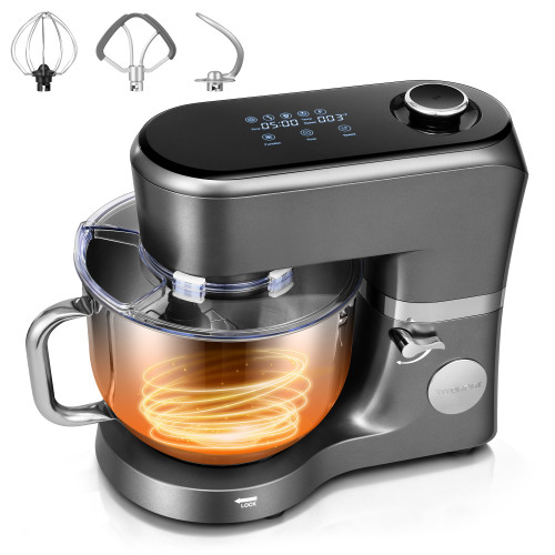 VIVOHOME Stand Mixer with Fermentation, One-Touch Presets Electric Dough Mixer with 6 Qt Bowl, Kitchen Standing Mixer for Baking, Cake with Flex Edge Beater, Bread Hook, Whisk, Gray