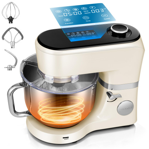 VIVOHOME Stand Mixer with Fermentation, One-Touch Presets Electric Dough Mixer with 6 Qt Bowl, Kitchen Standing Mixer for Baking, Cake with Flex Edge Beater, Bread Hook, Whisk, White