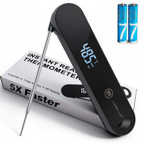 Charmline Digital Meat Thermometer, Instant Read Food Thermometer with 0.5s Response, ±0.3°C Accuracy, 180° Auto-Rotating Display for Cooking, Baking and Grilling