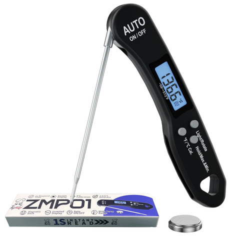 Instant Read Meat Thermometer, 1.2s Fast Read, ±1°F Accuracy, -58°F to 572°F, 4.4" Foldable Probe, 0 °C Calibration, Min/Max (Session), Auto-Rotating Backlit Display, °F/°C, Magnetic Back, Auto-Off
