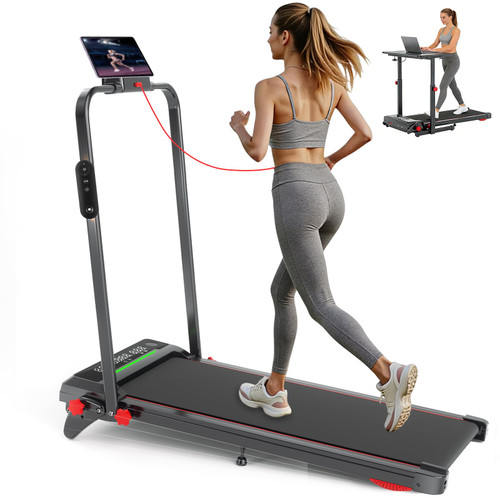 Ecogou Walking Pad Treadmill with Incline and Handle Bar, 3 in 1 Foldable Treadmills for Home Office, 365lbs Portable Compact Under Desk Treadmill with App, Remote Control and LED Display