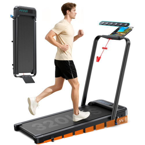 WELLFIT Foldable Treadmill with Handlebar, 320LB Capacity Walking Pad for Home Office, Under Desk Folding Treadmills with Incline, Portable Folding Running Machine with App Control & 36"x16" Belt