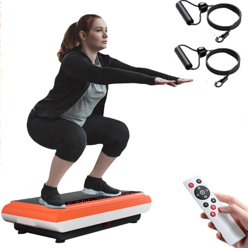 Natini Vibration Plate Exercise Machine - Whole Body Vibration Platform Machine with Pilates Bar Resistance Bands for Home Fitness Training Equipment & Weight Loss (Orange)