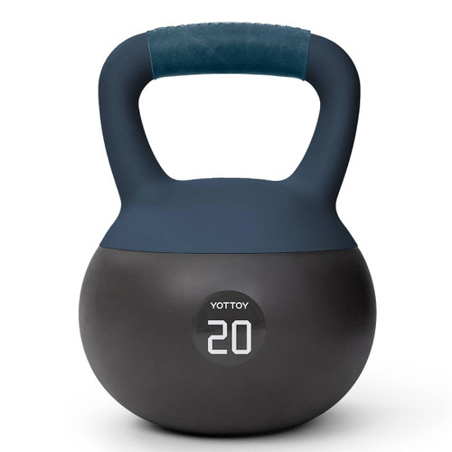 YOTTOY Soft Kettlebell with Leather Handle – Anti-Slip Sweat-Absorbing Grip, Home Gym Kettlebell Weights for Strength Training, Safe Neoprene Kettlebell for Women & Men (Blue, 20 LB)