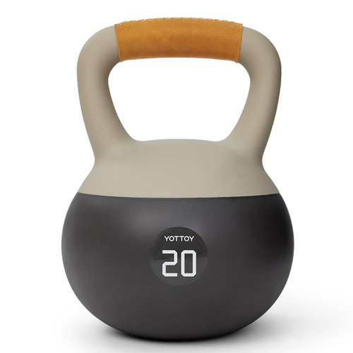 YOTTOY Soft Kettlebell with Leather Handle – Anti-Slip Sweat-Absorbing Grip, Home Gym Kettlebell Weights for Strength Training, Safe Neoprene Kettlebell for Women & Men (White, 20 LB)