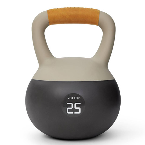 YOTTOY Soft Kettlebell with Leather Handle – Anti-Slip Sweat-Absorbing Grip, Home Gym Kettlebell Weights for Strength Training, Safe Neoprene Kettlebell for Women & Men (White, 25 LB)