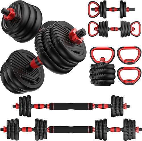 UNNMIIY Adjustable Dumbbells, 20/30/45/70/90lbs Free Weight Set with Connector, 5 in1 Dumbbells Set Used as Barbell, Kettlebells, Push up Stand, Fitness Exercises for Home Gym Suitable Men/Women