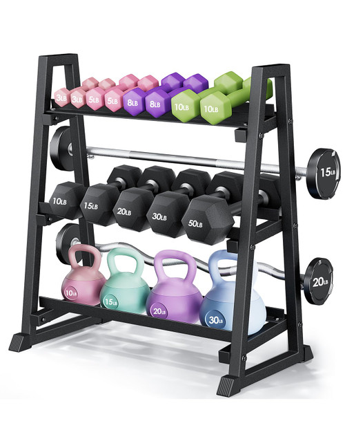 Leteuke Dumbbell Rack, 3 Tiers Heavy Duty Weight Rack for Home Gym, Trapezoidal Frame Space Saving Weight Storage Racks for Dumbells, Kettlebells, Barbells, Dumbbell Rack Stand Only (1300LBS Capacity)