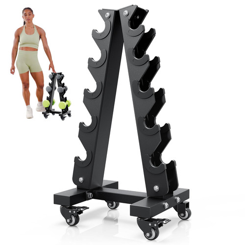YOLEO Heavy-Duty A-Frame Dumbbell Rack with Wheels, 5-Tier Weight Rack, 440LBS Capacity, Space-Saving Home Gym Storage Organizer, Anti-Slip & Finger-Safe Design (Rack Only)
