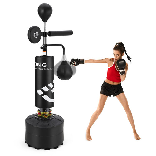 GarveeLife Punching Bag with Stand for Adult with Relax Bar, Speed Bag and Hitting Target, 5 in 1 Heavy Boxing Bag Freestanding, Kickboxing Bag Adjustable Height