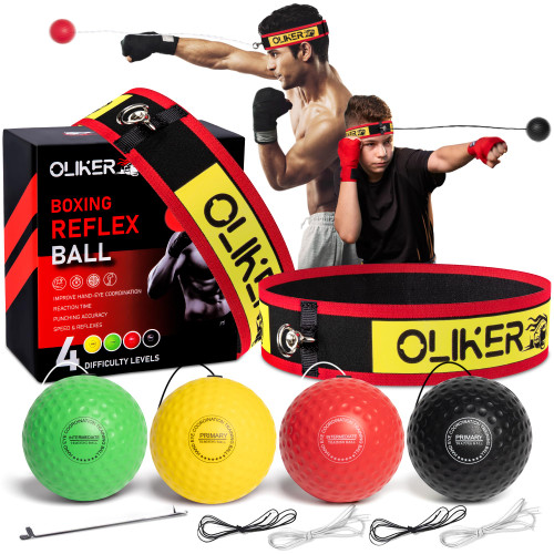 OLIKER Boxing Reflex Ball for Adults and Kids, 4 Levels Boxing Ball with Adjustable Headbands, Perfect for Reaction, Agility, Punching Speed, Fight Skill and Hand Eye Coordination Training (Set-1)