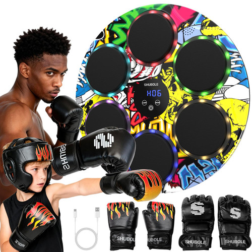 SHUBOLE Music Boxing Machine with Boxing Gloves - Wall Mounted Punching Machine for Adults & Kids, 9-Speed Punch Game, Wall Boxing Punching Pad, Upgrade Gifts for Boys Age 6+ (Hip-Hop)