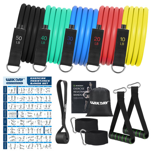 WIKDAY Exercise Resistance Bands with Handles for Working Out, 150/200/250/300 Lbs Multicolor Workout Bands Set with Door Anchor for Physical Therapy, Yoga, Pilates