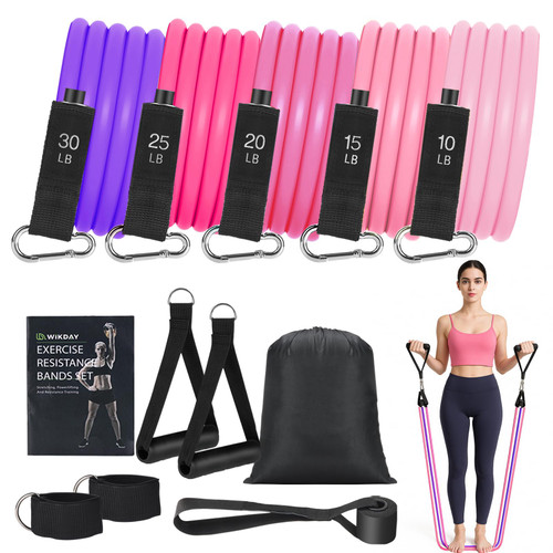 WIKDAY Exercise Resistance Bands with Handles for Working Out 100 Lbs Purple Workout Bands Set with Door Anchor for Woman Physical Therapy, Yoga, Pilates