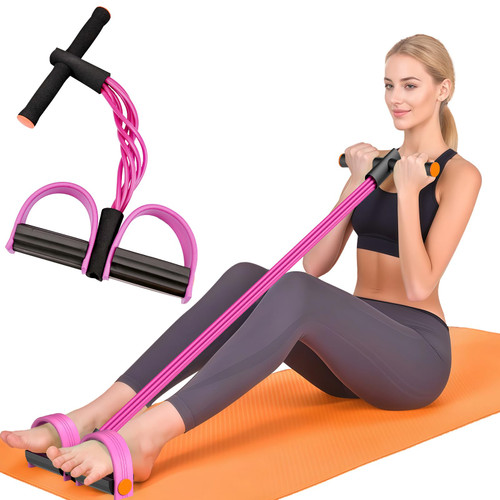 Resistance Bands with Handle, 6-Tube Elastic Foot Pedal Resistance Band, Natural Rubber Ankle Puller Sit-up Exercise, Multifunction Fitness Bands for Abdomen, Waist, Arm, Leg Stretching Training