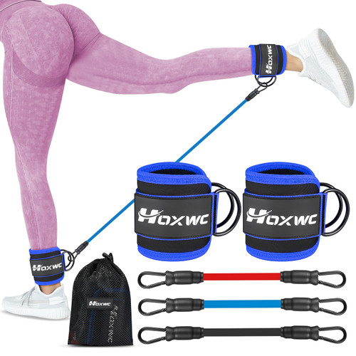 HOXWC Ankle Resistance Bands with Cuffs, Glutes Workout Equipment, Ankle Resistance Band for Leg, Ankle Bands for Kickbacks Hip Fitness Training, Exercise Bands for Butt Lift Women