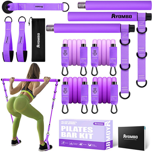 Ayombo Pilates Bar, Pilates Equipment with Adjustable Exercise Bands, Multifunctional Pilates Bar Kit with Resistance Bands for Women,Home Gym Workout Equipment for Strengthen Legs,Waist,Arms Training