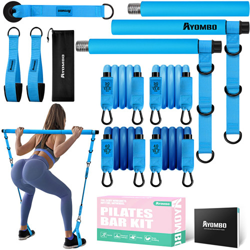 Ayombo Pilates Equipment, Pilates Bar Kit with Resistance Bands, Multifunctional Resistance Bar with Heavy Adjustment Exercise Bands, Portable Home Gym Workout Equipment for Women Full Body Workouts
