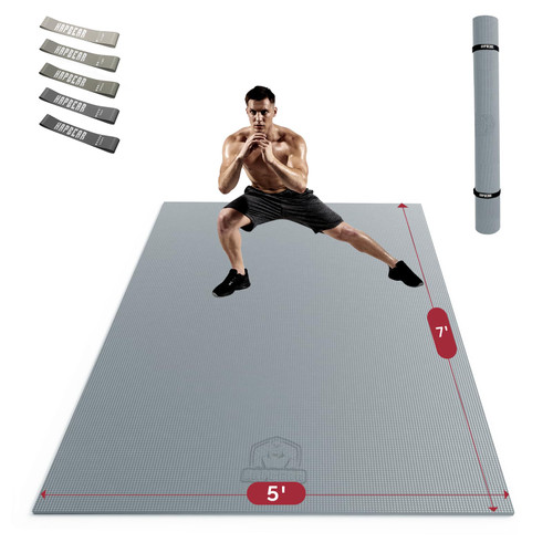 HAPBEAR Extra Large Exercise Mat-7'x5'x8mm(1/3 inch), Non-Slip, Ultra Durable, Thick Workout Mats for Home Gym Flooring Cardio, Yoga Mats for Fitness, High-Density Exercise Mat, Shoes-Friendly