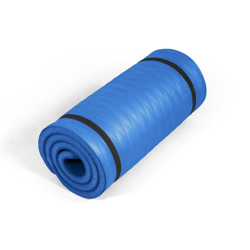 Tone Fitness Premium Extra Thick 1-Inch High Density Exercise Mat with Carry Strap – Non-Slip Workout, Pilates, and Yoga Mat for Home Gym - Color Blue - Mesh Pattern