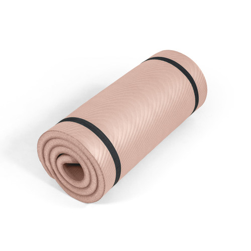 Tone Fitness Premium Extra Thick 1-Inch High Density Exercise Mat with Carry Strap – Non-Slip Workout, Pilates, and Yoga Mat for Home Gym - Color Mocha - Wave Pattern