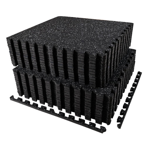 AIRHOP 0.56in Thick 96 Sq Ft Exercise Equipment Mats, 24 Tiles Upgraded Rubber Top with High Density EVA Foam, Large Interlocking Puzzle Gym Flooring for Home Gym, Heavy Weight Workout, 24 x 24in