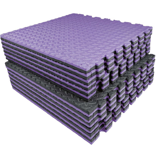 AIRHOP Upgraded 0.79" Extra Thick 48 Sq Ft High-Density Eva Foam Exercise Gym Mats, 12 Pcs Large Interlocking Puzzle Floor Tiles (24"x24") for Home Gym, Black&Purple