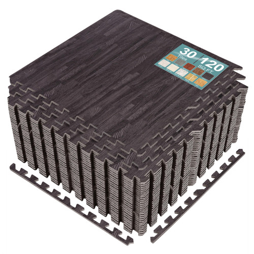 Sorbus 120 Sq. Ft. Wood Grain Floor Tiles Foam Mat EVA Interlocking Mats Tile 3/8-Inch Thick Flooring Wood Puzzle Exercise Mats w/Borders - Home Playroom Basement, Apartment, Trade Show, Baby, Dance