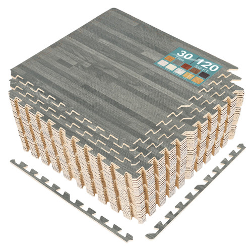 Sorbus 120 Sq. Ft. Wood Grain Floor Tiles Foam Mat EVA Interlocking Mats Tile 3/8-Inch Thick Flooring Wood Puzzle Exercise Mats w/Borders - Home Playroom Basement, Apartment, Trade Show, Baby, Dance