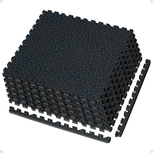 AIRHOP 0.56in Thick 24 Sq Ft Exercise Equipment Mats, 6 Tiles Upgraded Rubber Top with High Density EVA Foam, Large Interlocking Puzzle Gym Flooring for Home Gym, Heavy Weight Workout,Black & Blue