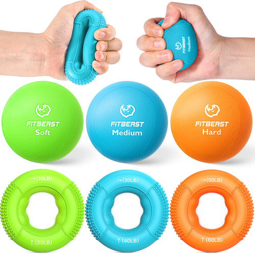 FitBeast Grip Strength Trainer, Finger Exerciser, Stress Balls for Adults, Hand Therapy for Strength, Recovery & Stress Relief, Forearm Strengthener for Men, Women & Seniors (6-Piece Fresh Tones)