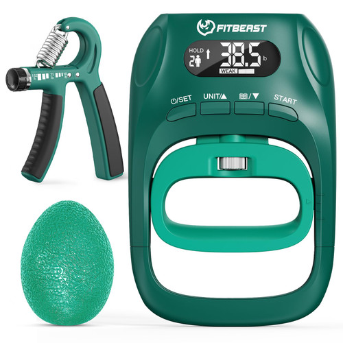 FitBeast Grip Strength Trainer Kit, Digital Grip Strength Tester with Adjustable Hand Gripper Strengthener & Soft Stress Ball for Daily Hand Recovery (Essential 3-in-1 Kit)