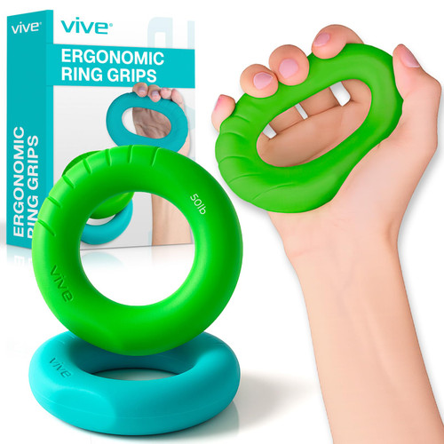 Vive Hand Strengthener Grip Ring - Forearm Ring Hand Exercisers - Silicone Squeezer Gripper for Muscle Strengthening Training Tool - Arthritis Finger Physical Therapy PT Kit Trainer (Textured 2 Pack)
