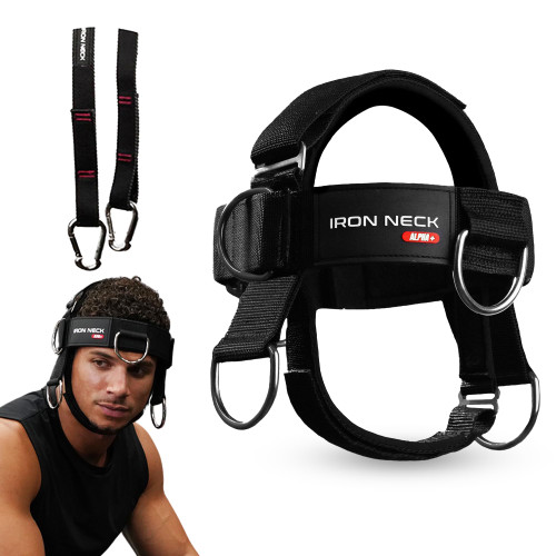 Iron Neck Neck Trainer, Exerciser, & Strengthener with Adjustable Head and Chin Belt - Portable Head Harness for Weight Lifting, Home, & Gym Use - Exercise & Workout Equipment (Alpha Plus, Black)