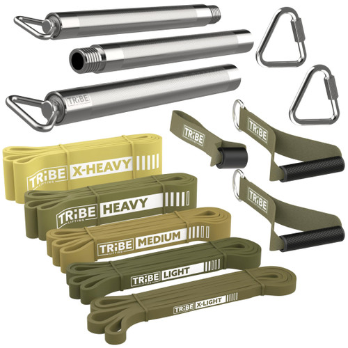 Tribe Lifting Resistance Bands for Working Out Men and Women - Pull Up Bands Set of 5 with Handles, Door Anchor and Bar - Workout Bands for Strength Training, Exercise Bands for Home Gym