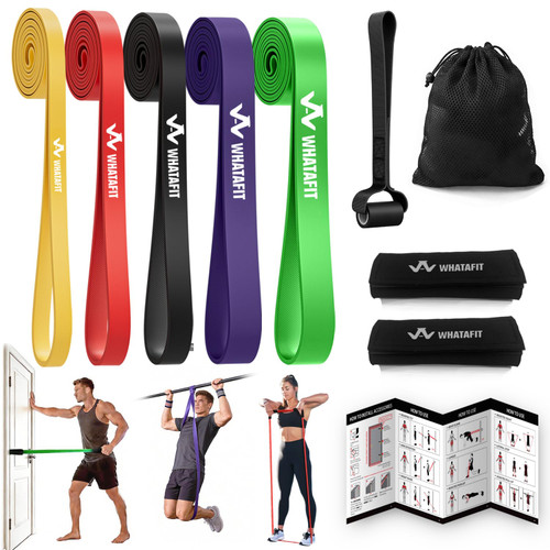 WHATAFIT Resistance Bands,Pull Up Assist Bands Set with Handles, Exercise & Workout Bands with Door Anchor for Men & Women – Home Fitness Equipment for Strength Training, Stretching