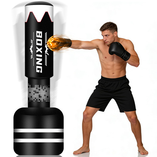Standing Punching Bag for Adults, Heavy Bag Boxing Bag with Stand Upgrated Raise Base Inflatable Kicking Bag Muay Thai Bag for Training MMA
