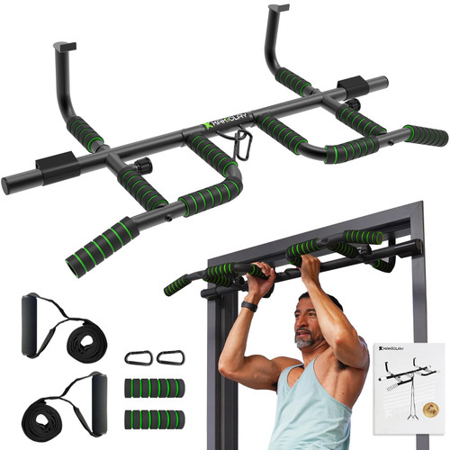 KAKICLAY New Upgrade Pull Up Bar for Doorway with Ergonomic Grip - Upto 440 Lbs Capacity, No Screwing or Slipping - USA Original Patent, Designed, Shipped, Warranty