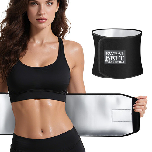 ZPP Waist Trimmer for Women and Men, Sweat Belt Band Belly Stomach Wrap Black/Silver