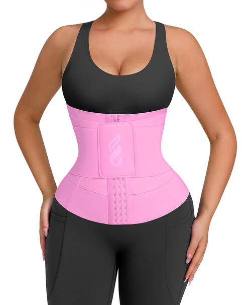 FeelinGirl Waist Trainer Belt Waist Cincher Trimmer Ab Belt Tummy Control Body Shaper with Triple Wrap Women and Men Pink